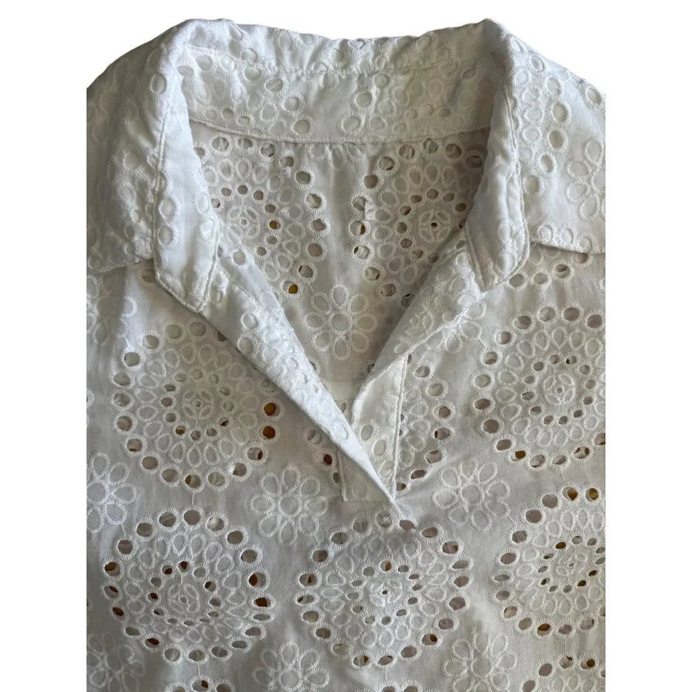Cartolina Nantucket Beach Coverup Womens Large White Eyelet Dress Collared Pool_12